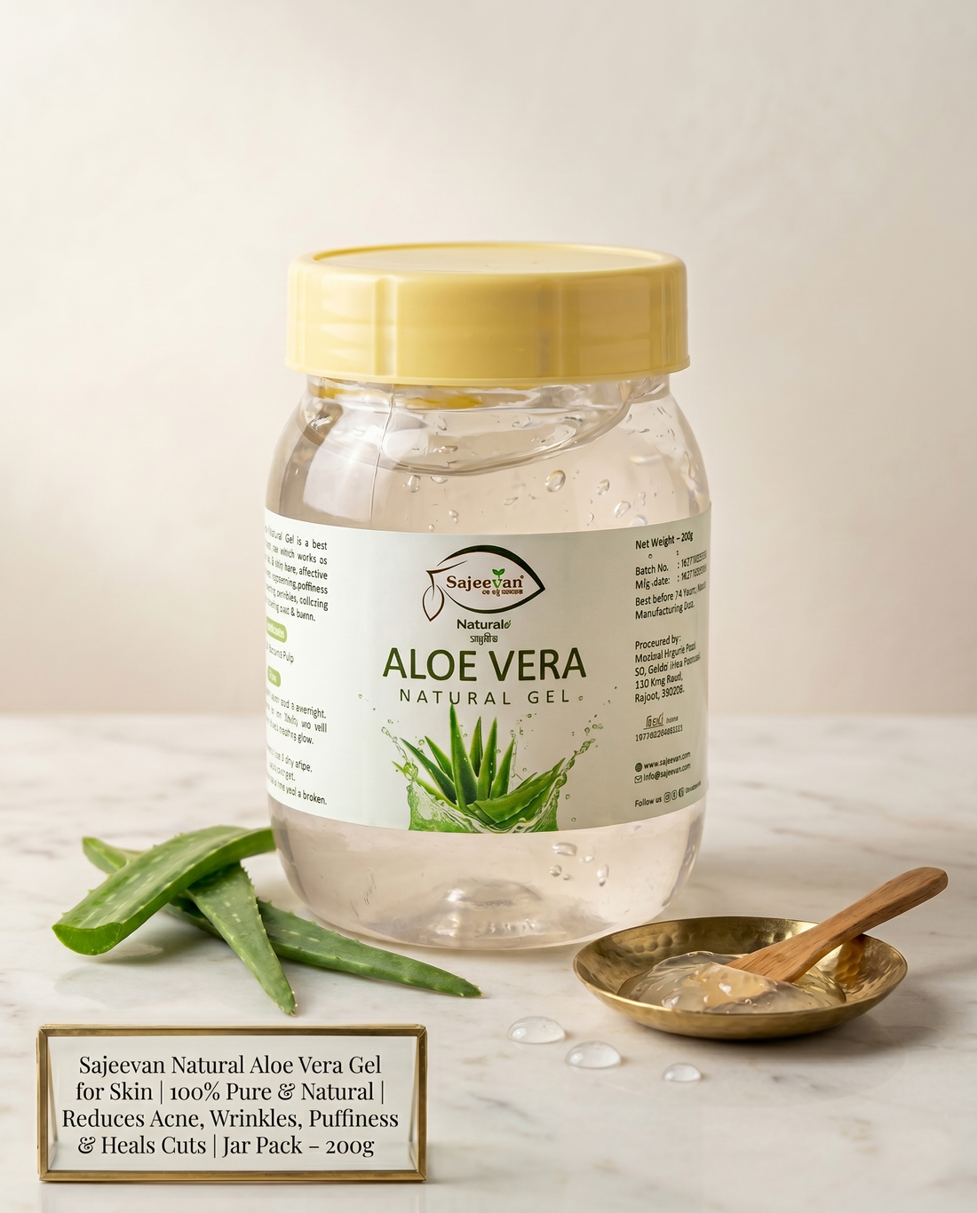 Sajeevan Herbal Aloe Vera Gel – Deep Hydration for Face, Skin & Hair Jar Pack – 200g