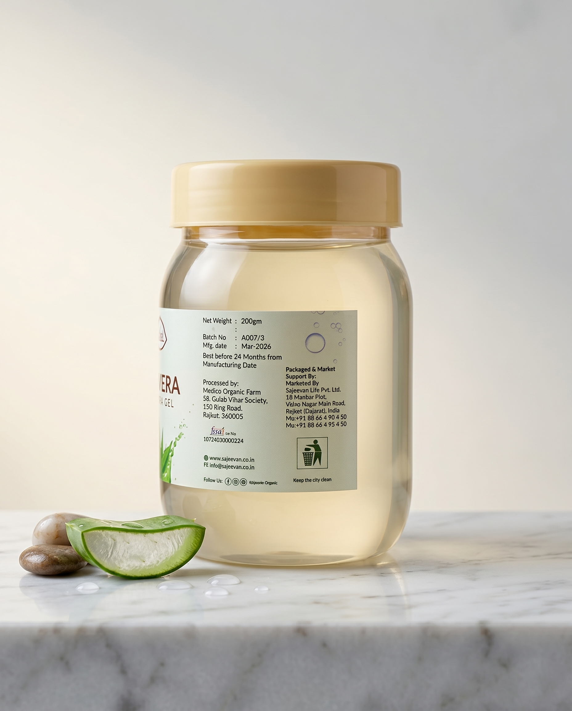 Sajeevan Herbal Aloe Vera Gel – Deep Hydration for Face, Skin & Hair Jar Pack – 200g