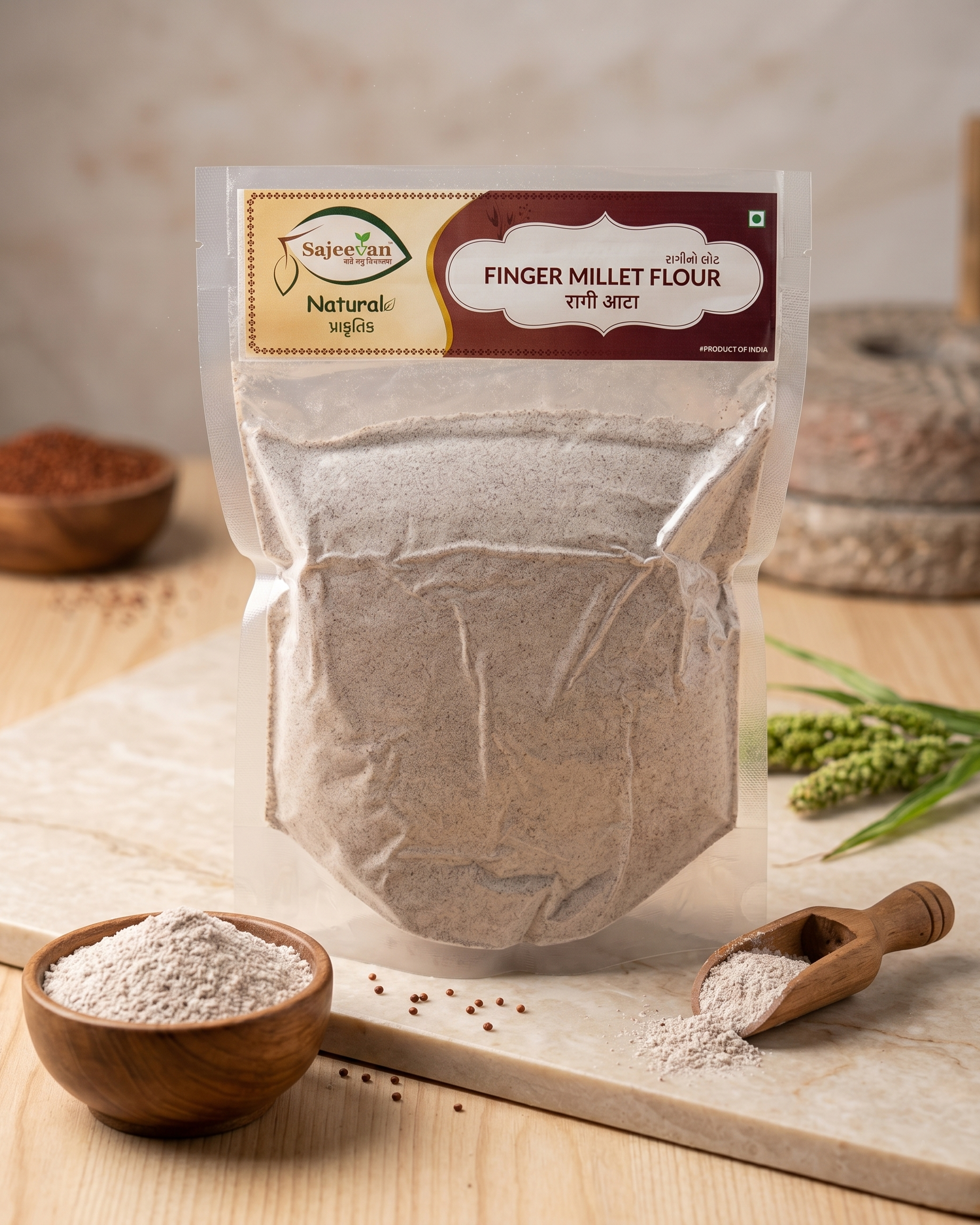 Sajeevan Natural Ragi Flour (Finger Millet Atta) 500g – Nutrient-Rich & High Fiber
