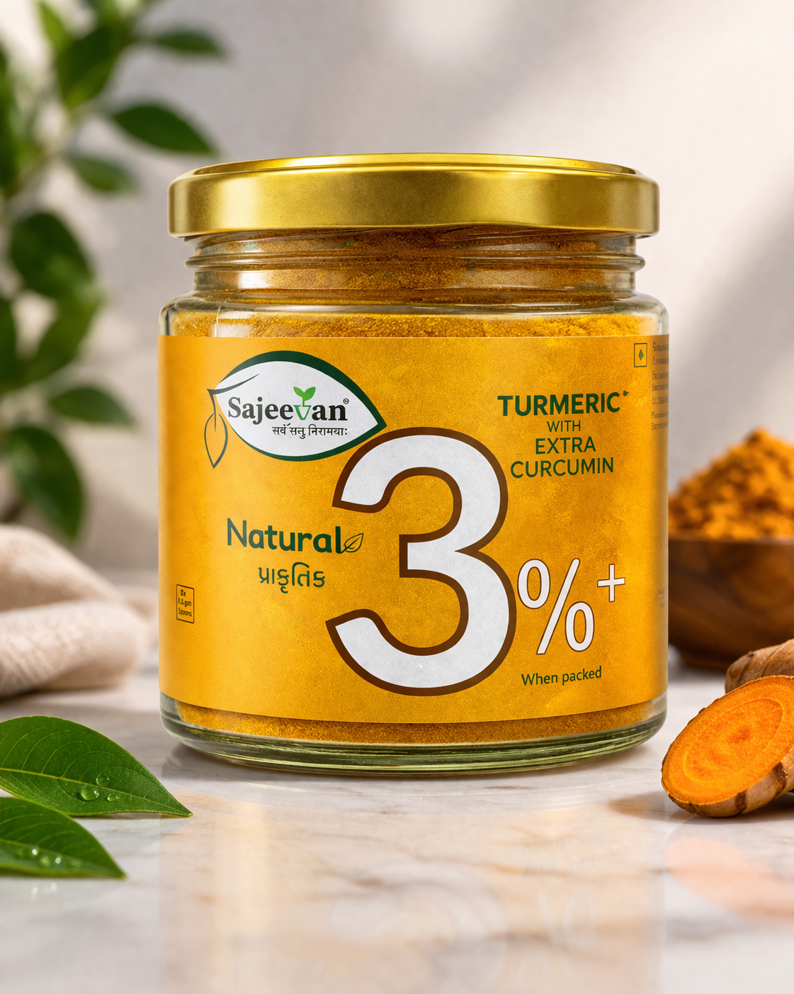 Sajeevan Natural Turmeric 3%+ Curcumin | Anti-Inflammatory & Wellness Supplement | 100g