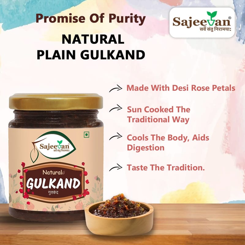 Sajeevan Organic Plain Gulkand | Sun-Cooked Rose Petals - 250g