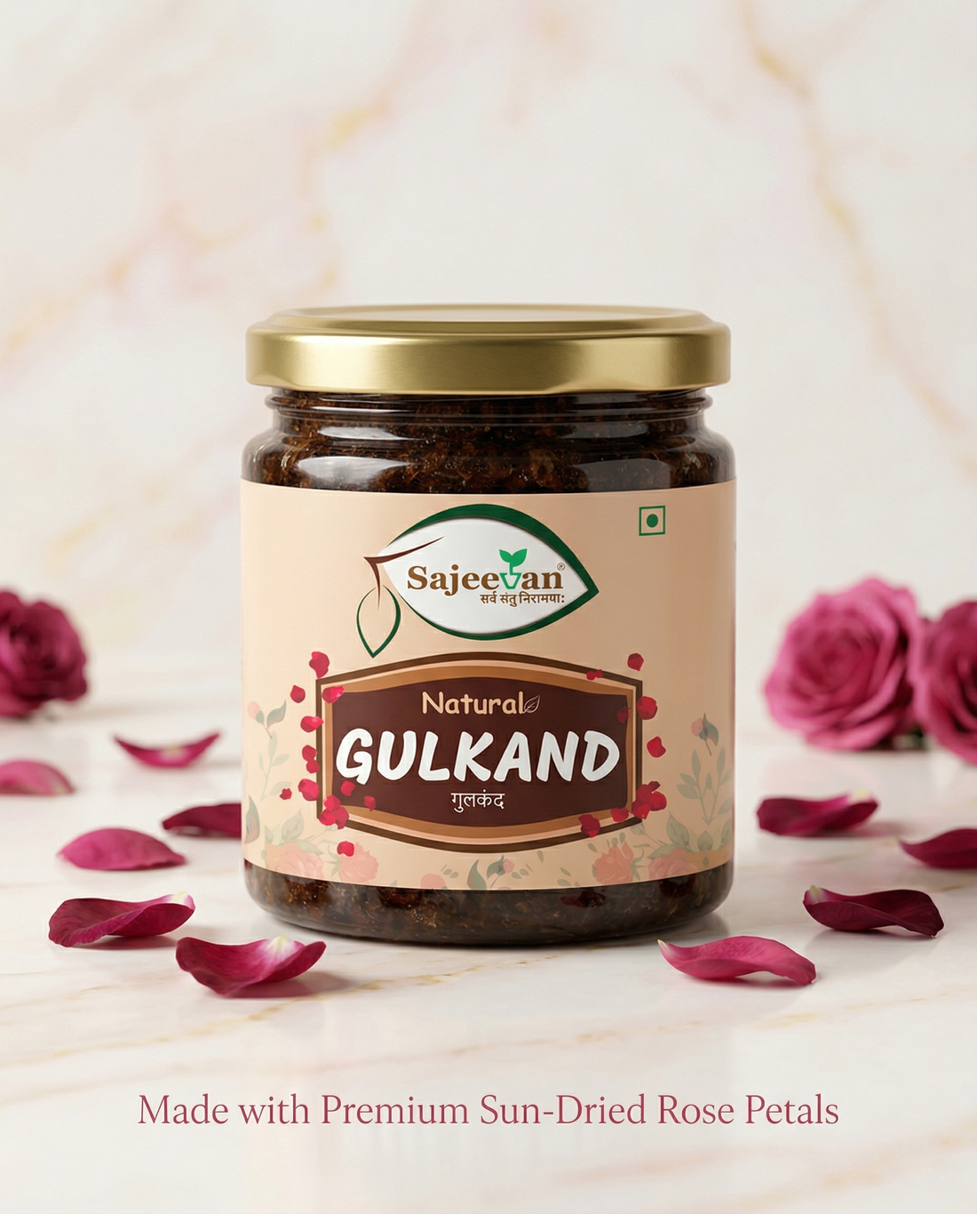 Sajeevan Organic Plain Gulkand | Sun-Cooked Rose Petals - 250g